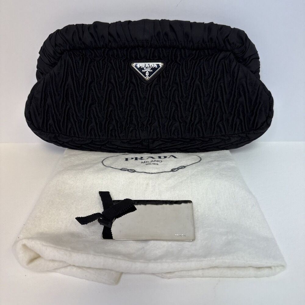 PRADA Tessuto Nylon Chevron Clutch Nero Black